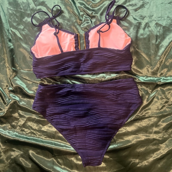 Deep Blue High Waisted Textured Bikini Swim Suit - Picture 6 of 6